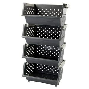 zerdyne 4-pack plastic stacking storage basket, stackable organizer bin, gray