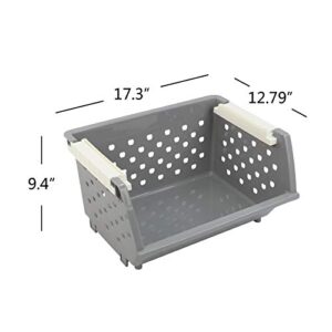 Zerdyne 4-Pack Plastic Stacking Storage Basket, Stackable Organizer Bin, Gray