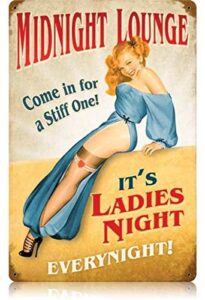 maizeco vintage midnight lounge – pin-up girl metal tin signs 8 x 12 inch for restaurants beer man cave indoor coffee funny plaque poster wall decor sign