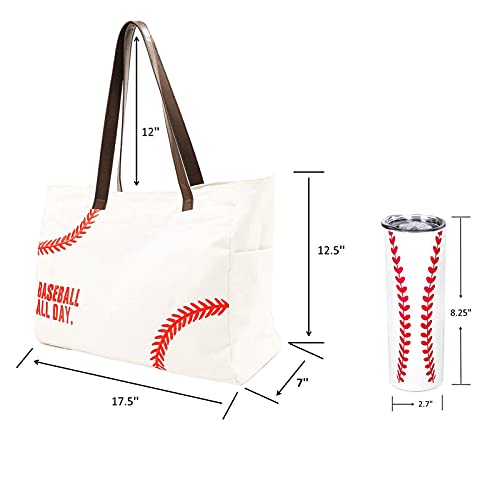 YHSHYZH Baseball tote Handbag Purses with Zippers Pockets & 5D Print 20 Oz Skinny Tumbler Packets Gifts for Baseball Mom Team Fans(white, x-large)