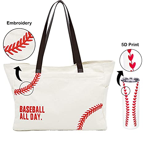 YHSHYZH Baseball tote Handbag Purses with Zippers Pockets & 5D Print 20 Oz Skinny Tumbler Packets Gifts for Baseball Mom Team Fans(white, x-large)