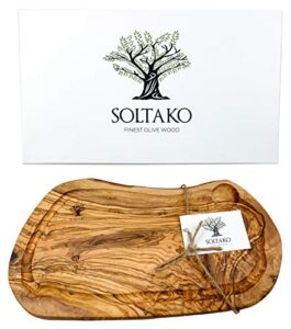 soltako olive wood cutting steak board, large cheese board, hand made serving platter, wooden charcuterie board, rustic chopping board with juice groove