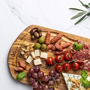 SOLTAKO Olive Wood Cutting Steak Board, Large Cheese Board, Hand Made Serving Platter, Wooden Charcuterie Board, Rustic Chopping Board with Juice Groove