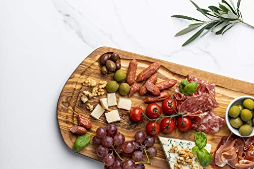 SOLTAKO Olive Wood Cutting Steak Board, Large Cheese Board, Hand Made Serving Platter, Wooden Charcuterie Board, Rustic Chopping Board with Juice Groove