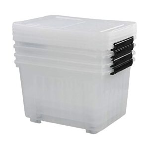 Dehouse 30 L Clear Large Storage Box, 4-Pack Plastic Storage Bins with Lids and Wheels