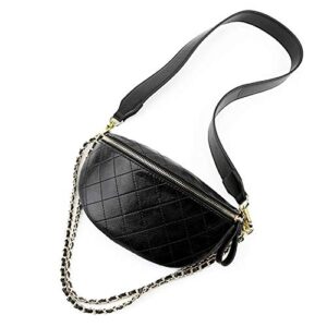 dboar crossbody fanny packs for women, vegan leather shoulder chest bag with chain strap quilted fashion black purses white