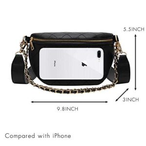 Dboar Crossbody Fanny Packs For Women, Vegan Leather Shoulder Chest Bag With Chain Strap Quilted Fashion Black Purses White