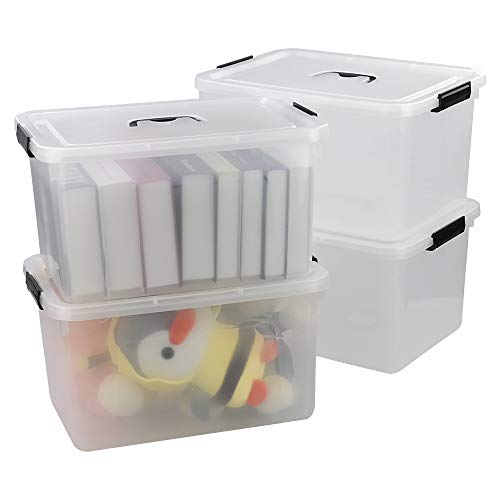 Xowine 4-Pack 18 L Plastic Storage Box, Clear Latch Storage Bin with Lid