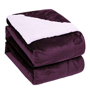 rongtai sherpa fleece bed blanket,lightweight cozy thick throw blankets for couch,dark purple-throw（50″x60″）