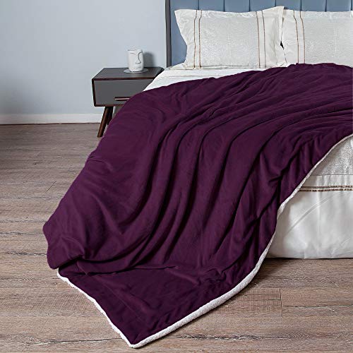 RONGTAI Sherpa Fleece Bed Blanket,Lightweight Cozy Thick Throw Blankets for Couch,Dark Purple-Throw（50"x60"）