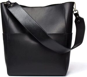 seammer genuine leather bucket handbags for women large designer hobo shoulder handbag purse black