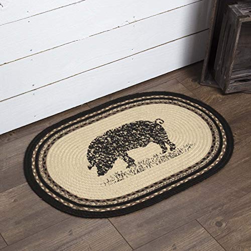 VHC Brands Sawyer Mill Charcoal Farmhouse Animal Design Area Entry Dining Room Living Room Kitchen Floor Cover Oval Jute Rug w/ Rug Pad 20x30 Pig