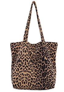 leopard tote bag women’s vintage suedette material cheetah printing shoulder bag large casual slouchy travel bag