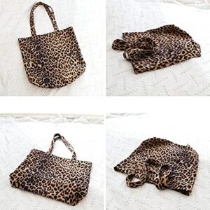 Leopard Tote Bag Women's Vintage Suedette Material Cheetah Printing Shoulder Bag Large Casual Slouchy Travel Bag