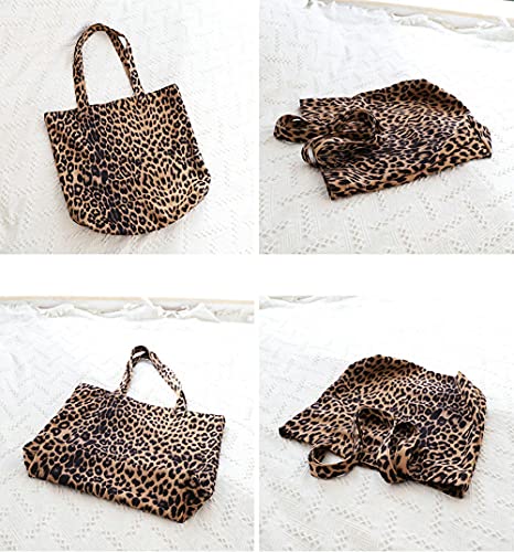 Leopard Tote Bag Women's Vintage Suedette Material Cheetah Printing Shoulder Bag Large Casual Slouchy Travel Bag