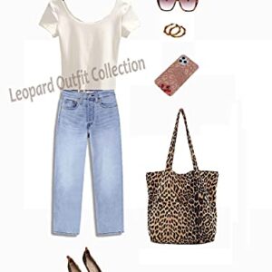 Leopard Tote Bag Women's Vintage Suedette Material Cheetah Printing Shoulder Bag Large Casual Slouchy Travel Bag