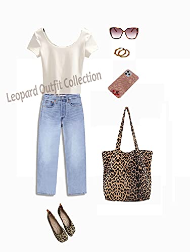 Leopard Tote Bag Women's Vintage Suedette Material Cheetah Printing Shoulder Bag Large Casual Slouchy Travel Bag