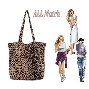 Leopard Tote Bag Women's Vintage Suedette Material Cheetah Printing Shoulder Bag Large Casual Slouchy Travel Bag