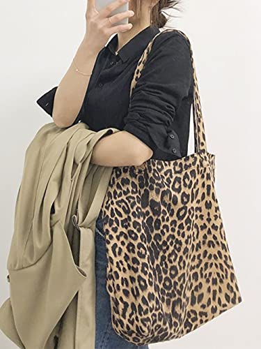 Leopard Tote Bag Women's Vintage Suedette Material Cheetah Printing Shoulder Bag Large Casual Slouchy Travel Bag