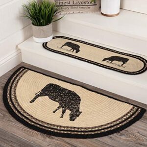 vhc brands sawyer mill small jute half circle area rug farmhouse solid, entryway kitchen doormat non skid pad 16.5×33 (cow)