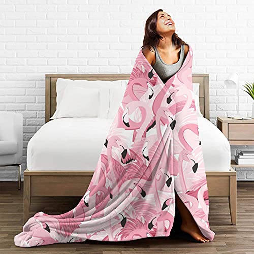 Pink Flamingo Throw Blanket Cozy Plush Flannel Fleece Soft Bed Blankets for Sofa Couch Bedroom 60"X50"