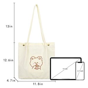 Corduroy Totes Bag Women Girls Corduroy Shoulder Bag Cute Cartoon Embroidery Casual Shoulder Tote