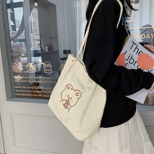 Corduroy Totes Bag Women Girls Corduroy Shoulder Bag Cute Cartoon Embroidery Casual Shoulder Tote