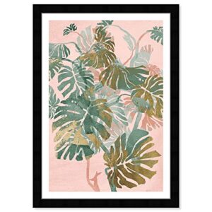wynwood studio floral framed wall art prints ‘peach jungle tree’ botanicals home décor, 13″ x 19″, pink, green