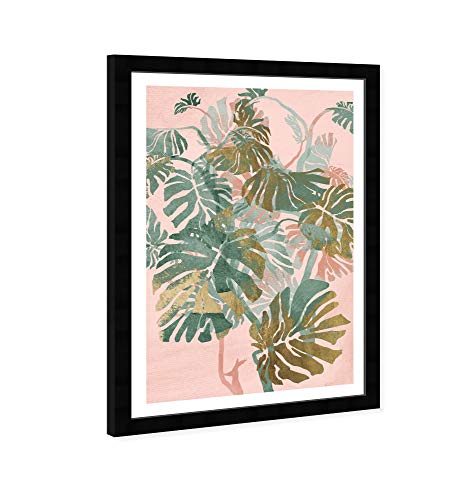 Wynwood Studio Floral Framed Wall Art Prints 'Peach Jungle Tree' Botanicals Home Décor, 13" x 19", Pink, Green