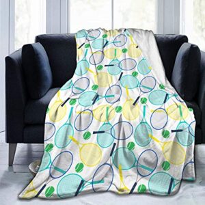Tennis Rackets and Balls Soft Throw Blanket All Season Microplush Warm Blankets Lightweight Tufted Fuzzy Flannel Fleece Throws Blanket for Bed Sofa Couch 60"x50"