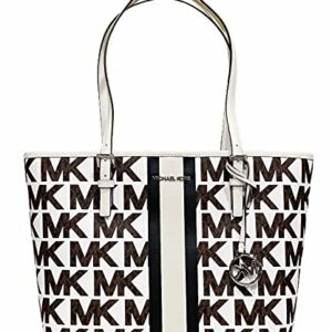 Michael Kors Jet Set Travel Medium Carryall Tote Graphic MK White Stripe Bundled with Michael Kors Jet Set Large Brown Trifold Wallet