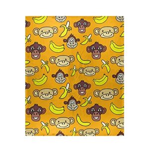 soft fleece blanket, monkey love banana warm cozy plush blanket, fluffy faux fur throw blanket, large furry blanket for bed chair sofa couch bedroom 50″ x 60″