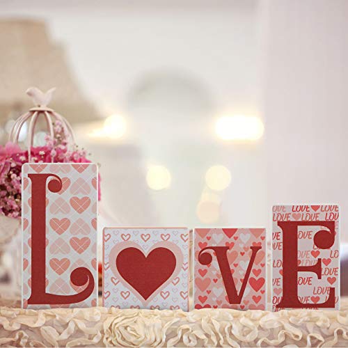 Valentine's Day Love Wooden Blocks Heart Love Wooden Signs Freestanding Love Tabletop Decorations Love Letters Table Signs for Home Party Wedding Table Decor