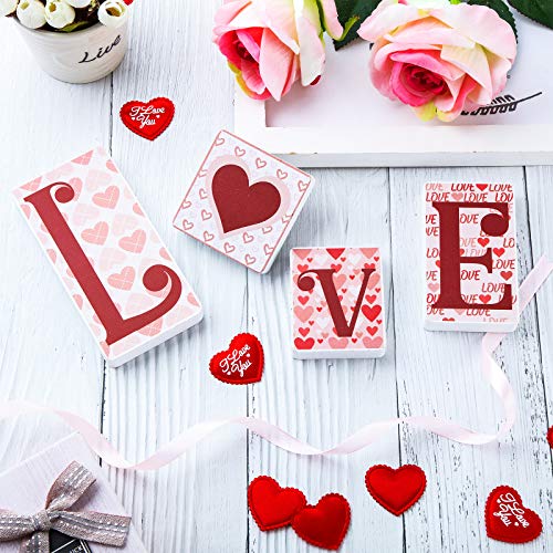 Valentine's Day Love Wooden Blocks Heart Love Wooden Signs Freestanding Love Tabletop Decorations Love Letters Table Signs for Home Party Wedding Table Decor