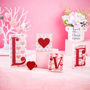 Valentine's Day Love Wooden Blocks Heart Love Wooden Signs Freestanding Love Tabletop Decorations Love Letters Table Signs for Home Party Wedding Table Decor