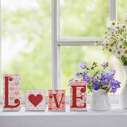 Valentine's Day Love Wooden Blocks Heart Love Wooden Signs Freestanding Love Tabletop Decorations Love Letters Table Signs for Home Party Wedding Table Decor