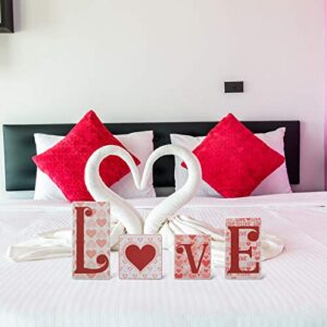 Valentine's Day Love Wooden Blocks Heart Love Wooden Signs Freestanding Love Tabletop Decorations Love Letters Table Signs for Home Party Wedding Table Decor