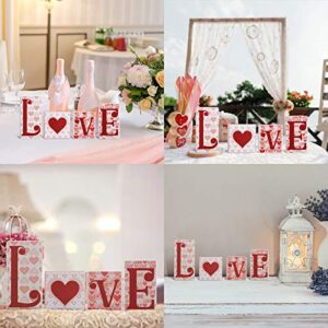 Valentine's Day Love Wooden Blocks Heart Love Wooden Signs Freestanding Love Tabletop Decorations Love Letters Table Signs for Home Party Wedding Table Decor