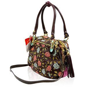 Marino Orlandi Medium Handpainted Roses Purse Chocolate Genuine Leather Tote Crossbody Bag With Italian Designer Handbag