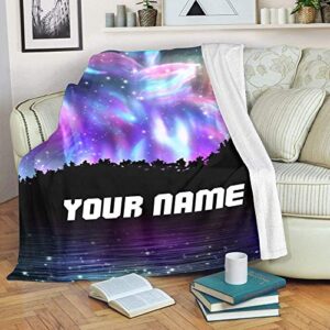 CUXWEOT Custom Throw Blanket with Your Name Text,Personalized Galaxy Wolf Fantasy Super Soft Fleece Blanket for Couch Sofa Bed (50 X 60 inches)
