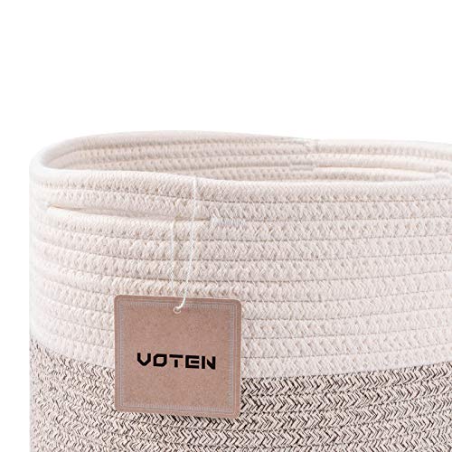 voten Storage Cubes Baskets Bins Organizer 11x11x11'' Fit 12x12''Cube Storage Organizer Bookcases Shelves,Durable Woven Cotton Storage Basket for Organizing,Round 3Pack Off White/Light Brown