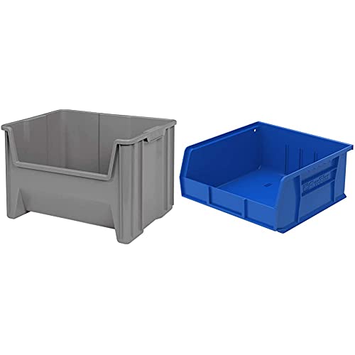 Akro-Mils 13017 Storage Container Bin, (15-Inch x 20-Inch x 12-1/2-Inch), Gray, (3-Pack) & 30235 AkroBins Plastic Storage Bin Hanging Stacking Containers, (11-Inch x 11-Inch x 5-Inch), Blue, (6-Pack)