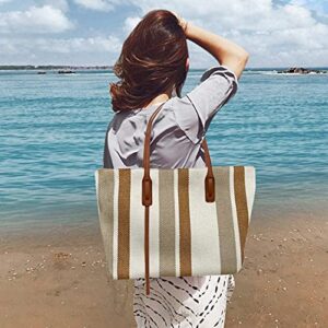 Aeegawoo Striped Tote Bag Aesthetic for Women Canvas Bag with Zipper