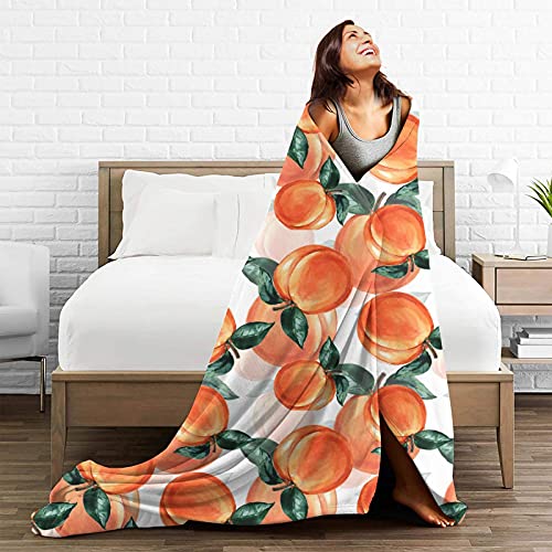 Peach Fruit Theme Soft Throw Blanket Cozy Plush Flannel Fleece Bed Blankets for Sofa Couch Bedroom 80"X60"