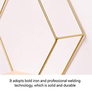 SFTYUFS Floating Shelves Wall Mounted Floating Hexagon Shelves, Metal Framed Gold Shelves with Wood Based in Modern Chic Style, for Wall Storage & Display in Living Room Bedroom