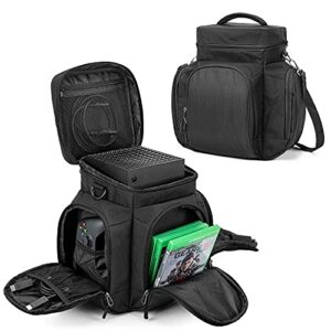 trunab console carrying case compatible with xbox series x, travel bag with multiple storage pockets for xbox controllers, games, cables, portable hard disk and other accessories (patent pending)