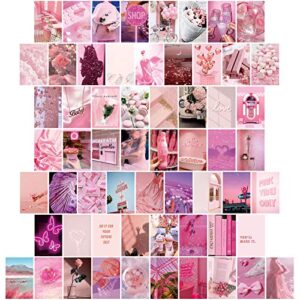 60 pieces pink aesthetic pictures for wall collage kit warm color room decor breast cancer decor wall collage aesthetic pictures for teen girls aesthetic cute bedroom, dorm photo display, 4 x 6 inch