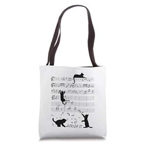 cute cat kitty playing music note clef musician art tote bag
