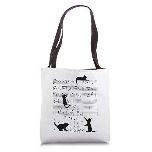 Cute Cat Kitty Playing Music Note Clef Musician Art Tote Bag