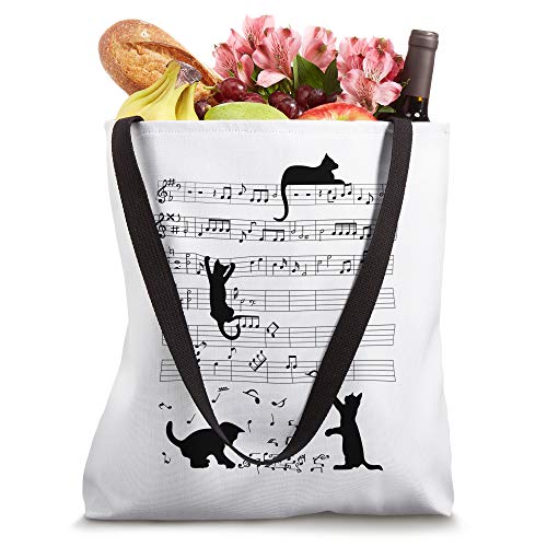 Cute Cat Kitty Playing Music Note Clef Musician Art Tote Bag